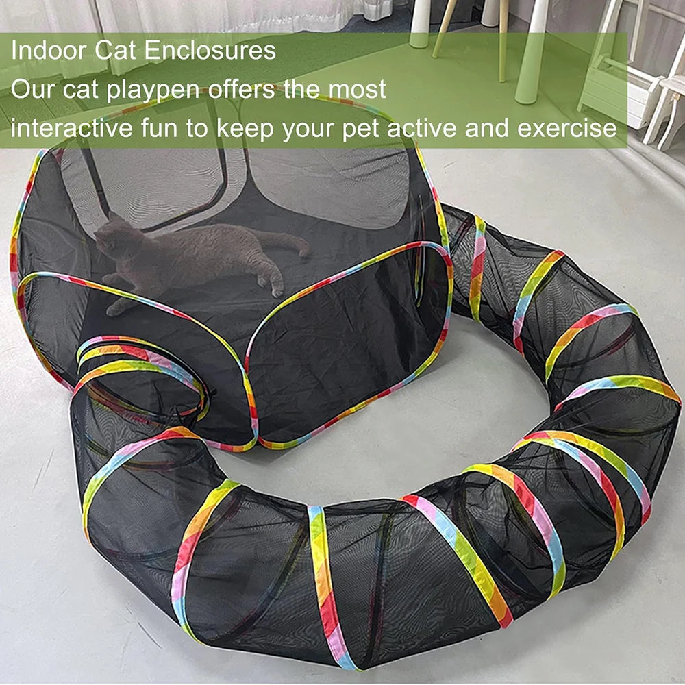 Portable Outdoor Cat Tent and Tunnel Playpen with Storage Bag
