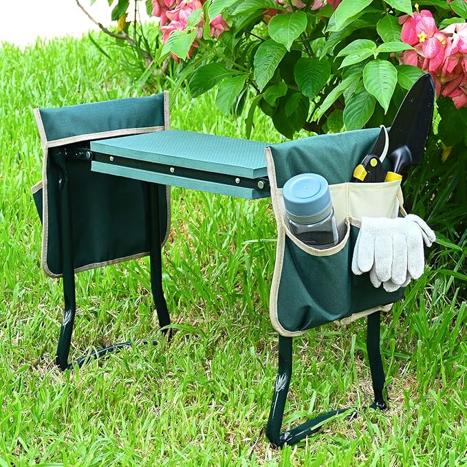 2-in-1 Foldable Garden Kneeler and Seat Bench, Portable Garden Stool Tool Set