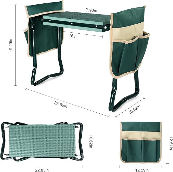 2-in-1 Foldable Garden Kneeler and Seat Bench, Portable Garden Stool Tool Set