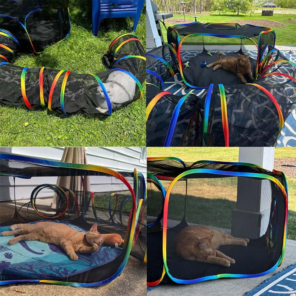 Portable Outdoor Cat Tent and Tunnel Playpen with Storage Bag