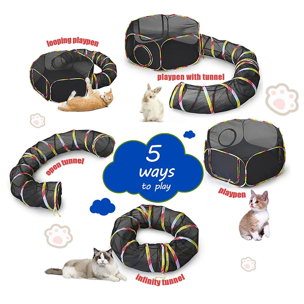Portable Outdoor Cat Tent and Tunnel Playpen with Storage Bag