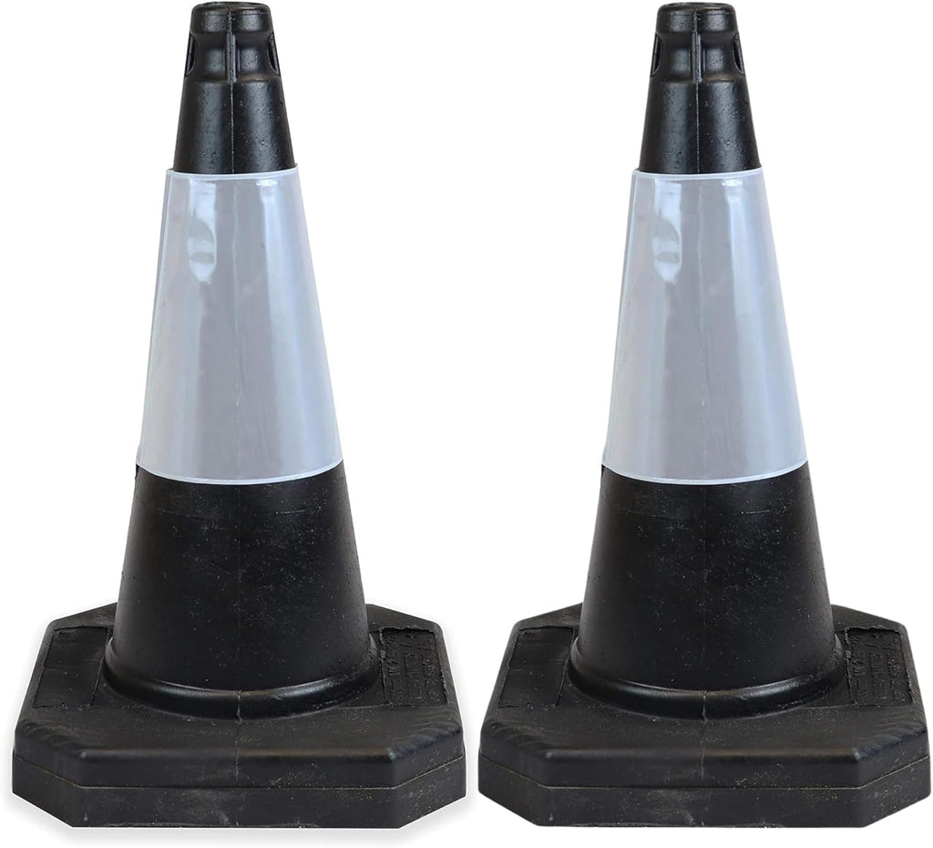 '- 2 X 500Mm High Black Traffic Safety Street Cone Reflective Sleeve Suitable for Highways Heavy Duty Weighted Base Black Safety Cone Pedestrian Separator