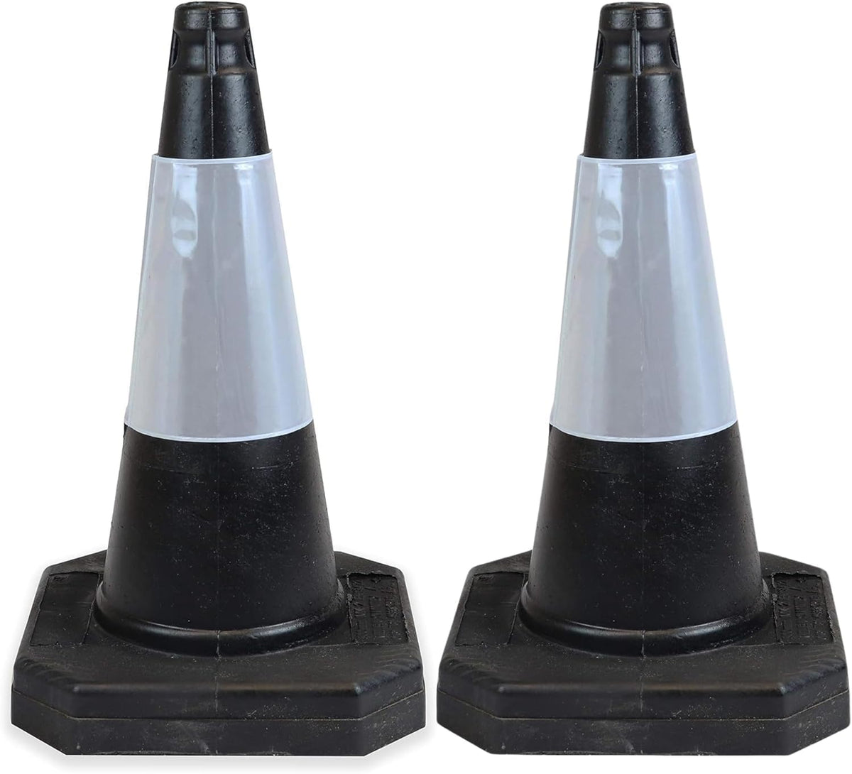 '- 2 X 500Mm High Black Traffic Safety Street Cone Reflective Sleeve Suitable for Highways Heavy Duty Weighted Base Black Safety Cone Pedestrian Separator