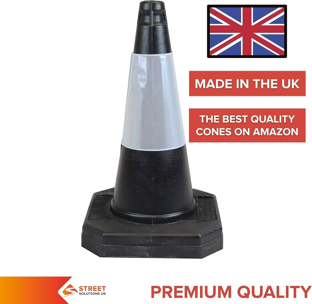 '- 2 X 500Mm High Black Traffic Safety Street Cone Reflective Sleeve Suitable for Highways Heavy Duty Weighted Base Black Safety Cone Pedestrian Separator