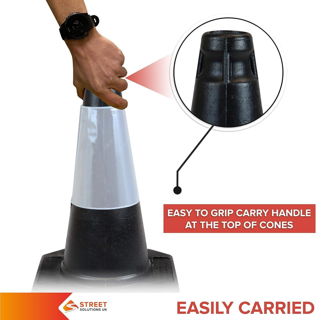'- 2 X 500Mm High Black Traffic Safety Street Cone Reflective Sleeve Suitable for Highways Heavy Duty Weighted Base Black Safety Cone Pedestrian Separator