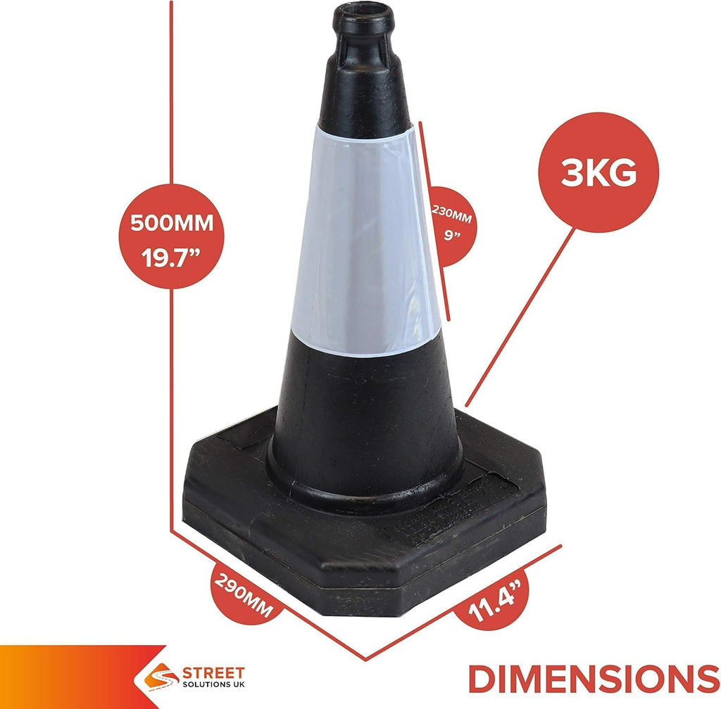 '- 2 X 500Mm High Black Traffic Safety Street Cone Reflective Sleeve Suitable for Highways Heavy Duty Weighted Base Black Safety Cone Pedestrian Separator
