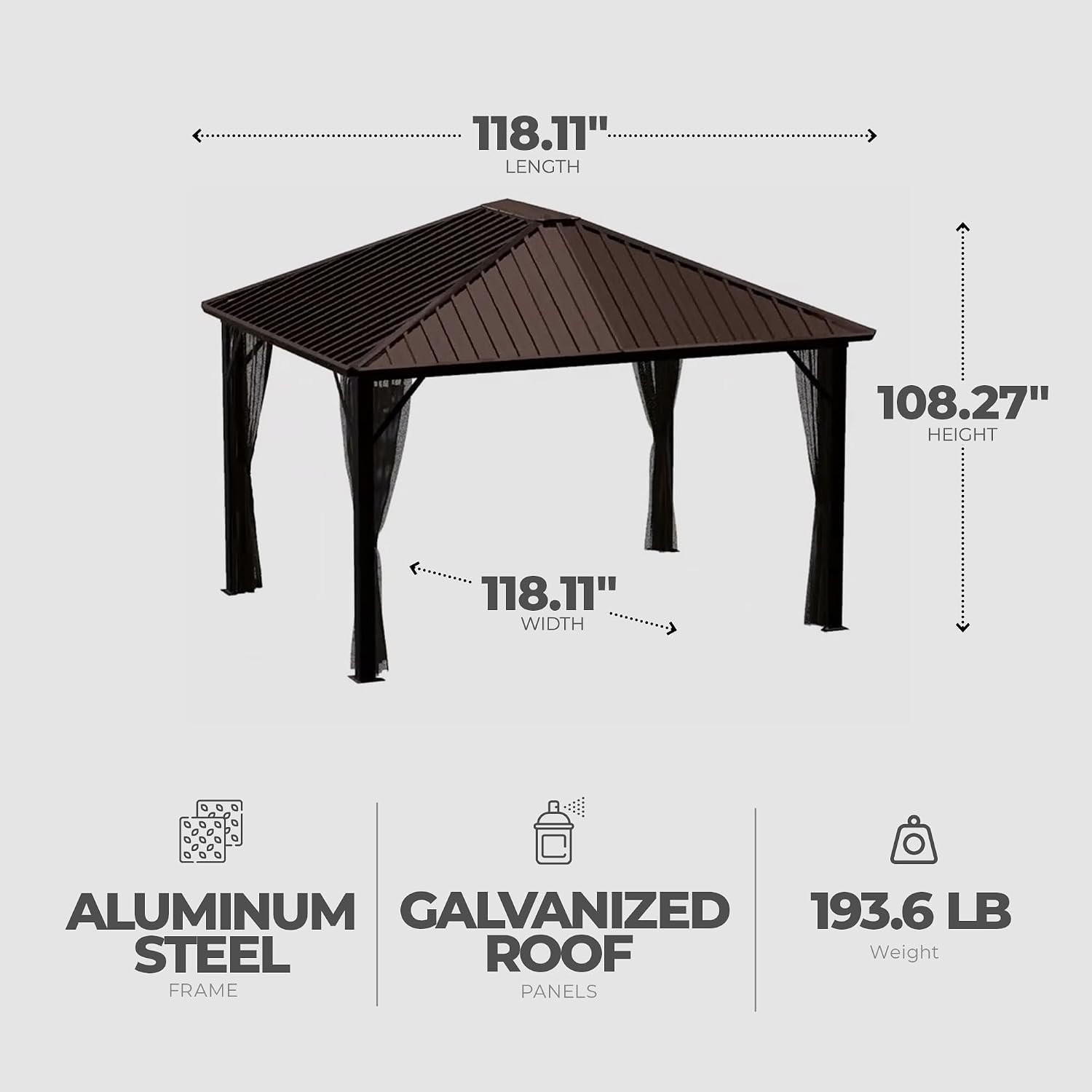 Outdoor 10' X 10' Dakota Hardtop Gazebo Outdoor Sun Shelter