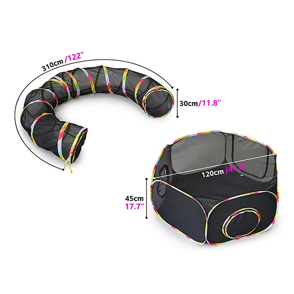 Portable Outdoor Cat Tent and Tunnel Playpen with Storage Bag