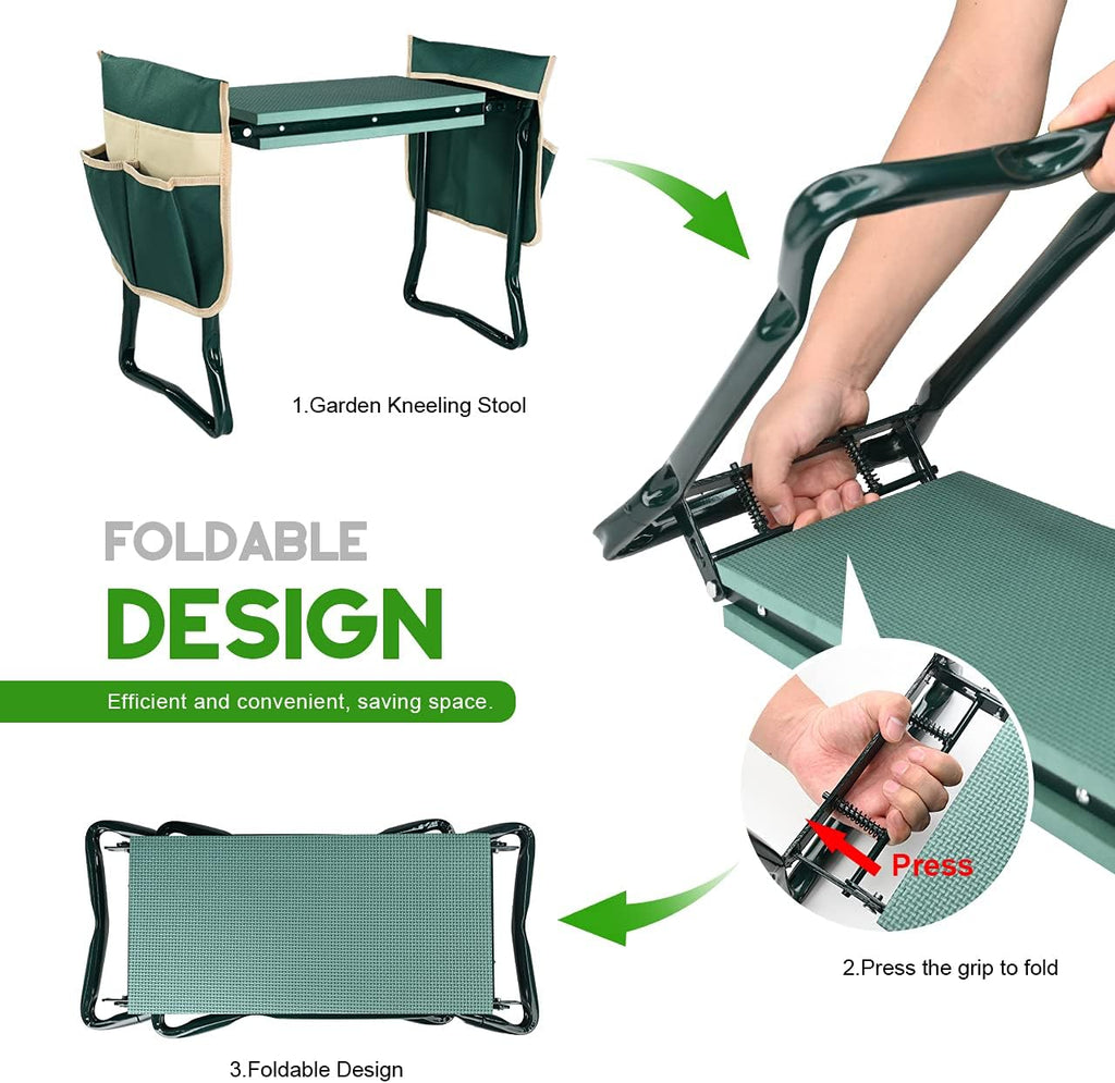 2-in-1 Foldable Garden Kneeler and Seat Bench, Portable Garden Stool Tool Set