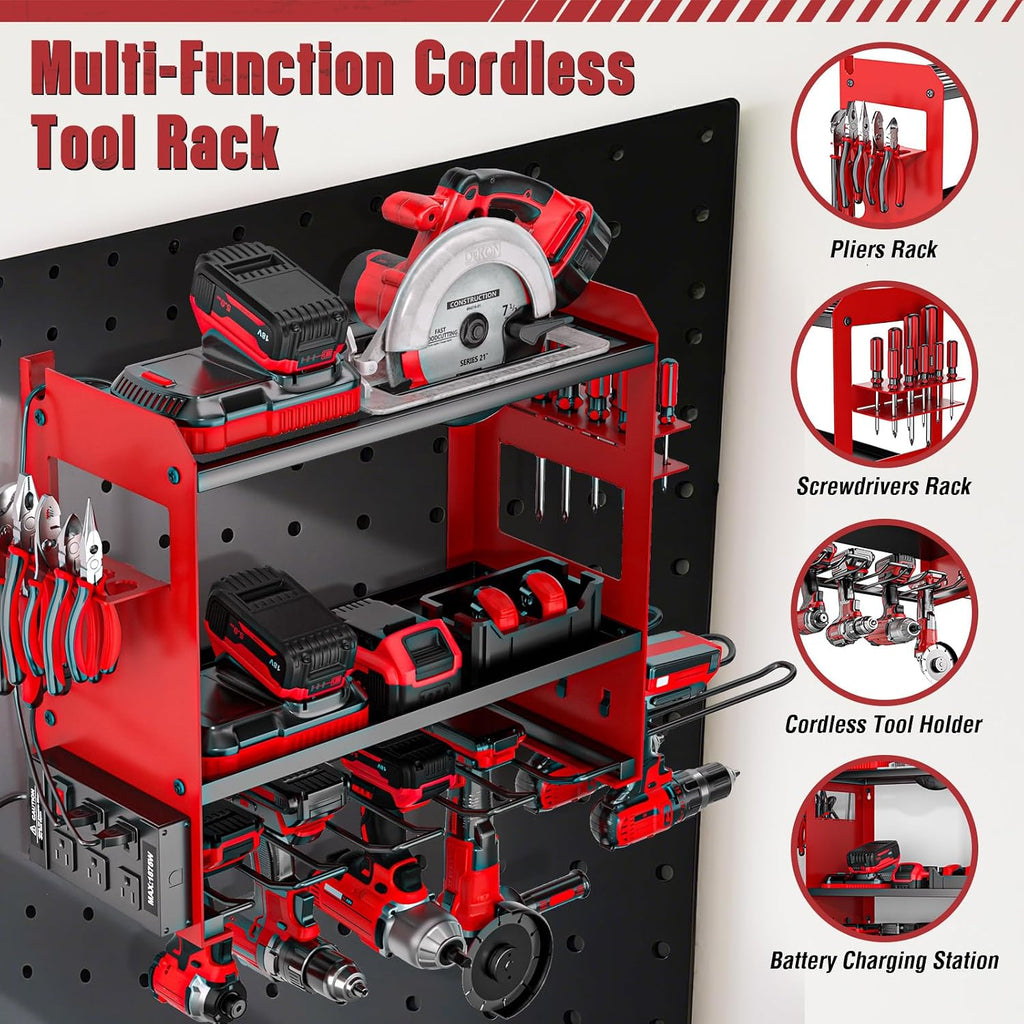 Heavy-Duty Wall-Mount Power Tool Organizer with Charging Station