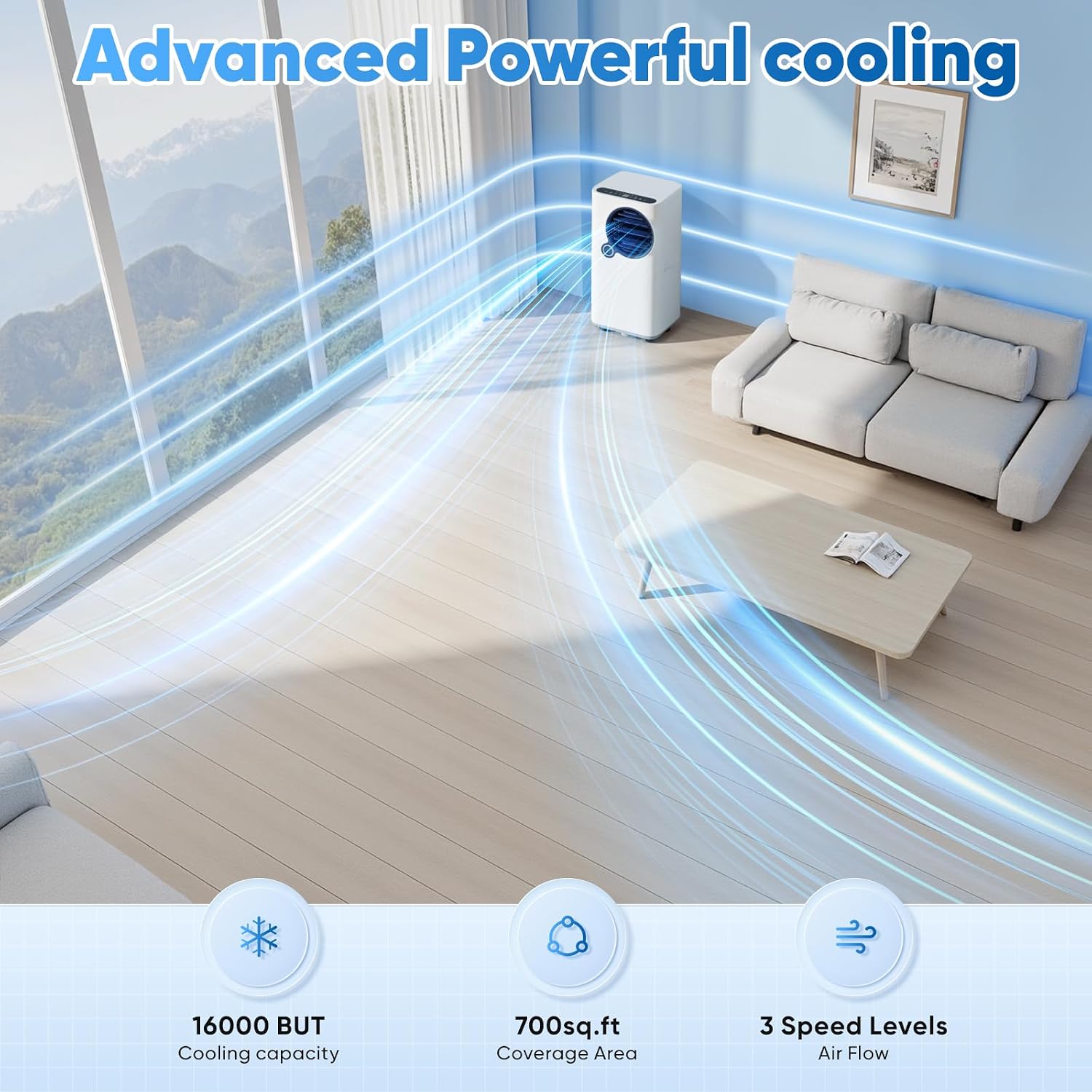 Portable Air Conditioners 16,000 BTU, 6-In-1 Smart AC with Wifi App Control, Ultra-Quiet Sleep Mode, Child Lock & 24H Timer, Ideal for Large Rooms up to 700 Sq. Ft, Bedroom Home Office