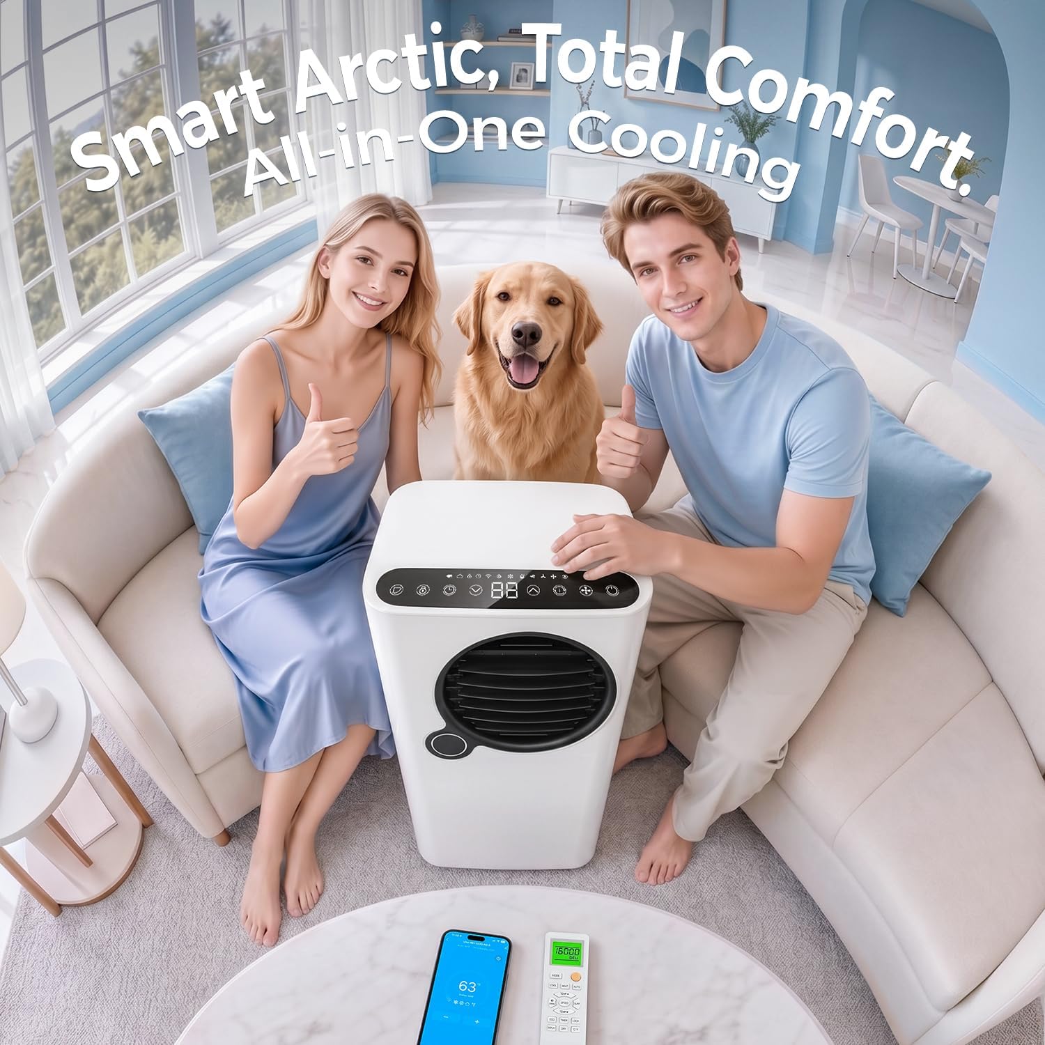 Portable Air Conditioners 16,000 BTU, 6-In-1 Smart AC with Wifi App Control, Ultra-Quiet Sleep Mode, Child Lock & 24H Timer, Ideal for Large Rooms up to 700 Sq. Ft, Bedroom Home Office