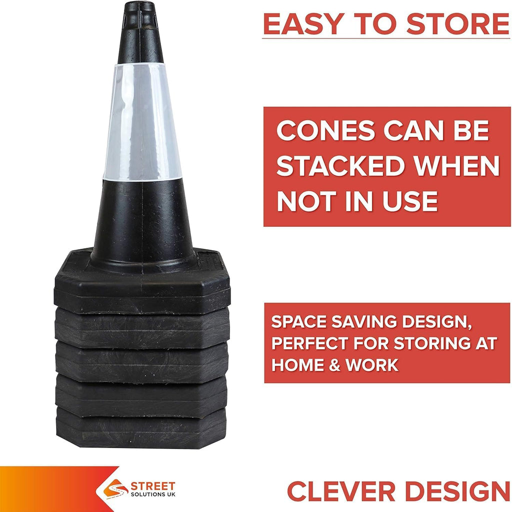 '- 2 X 500Mm High Black Traffic Safety Street Cone Reflective Sleeve Suitable for Highways Heavy Duty Weighted Base Black Safety Cone Pedestrian Separator