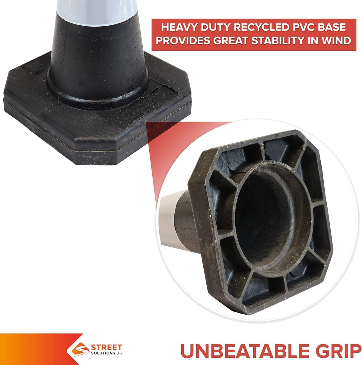 '- 2 X 500Mm High Black Traffic Safety Street Cone Reflective Sleeve Suitable for Highways Heavy Duty Weighted Base Black Safety Cone Pedestrian Separator