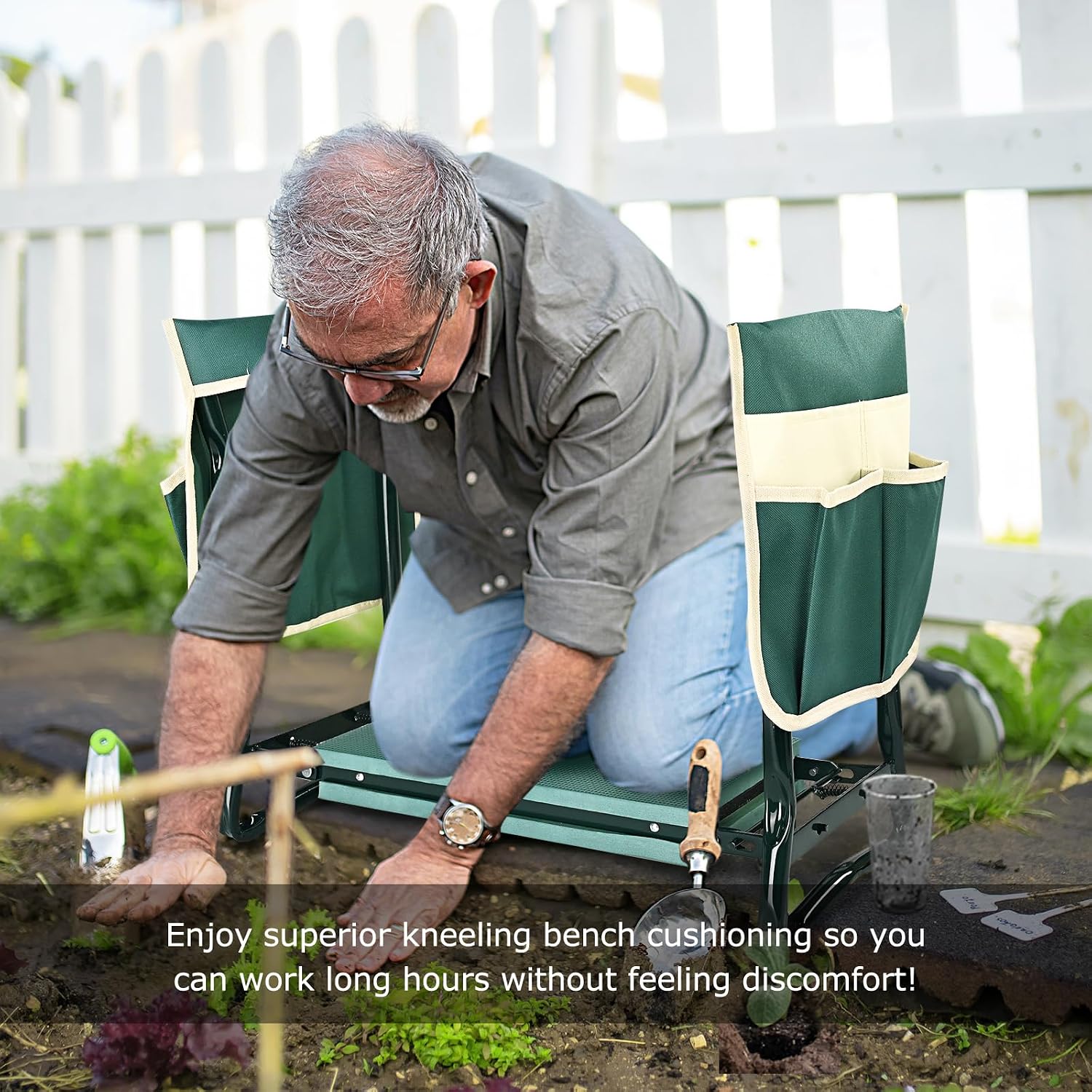 2-in-1 Foldable Garden Kneeler and Seat Bench, Portable Garden Stool Tool Set
