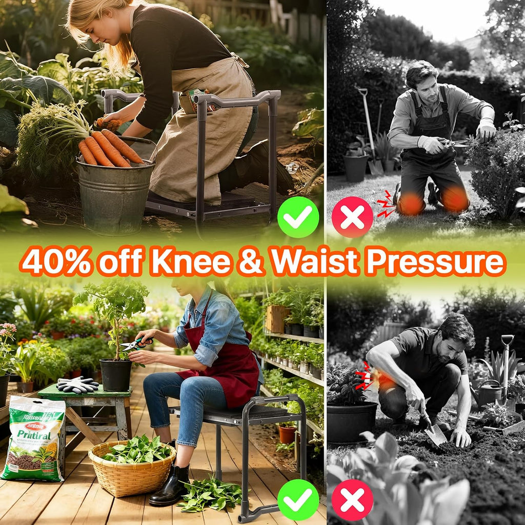 Garden Kneeler and Seat Heavy Duty, Wider and Thicker Kneeling Pad Stool | Foldable Gardening Kneeling Stool with 2 Tool Pouches, Gardening Gifts Tools for Women Mom Men Seniors Elder