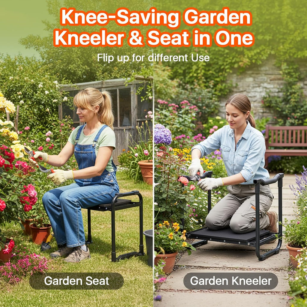 Garden Kneeler and Seat Heavy Duty, Wider and Thicker Kneeling Pad Stool | Foldable Gardening Kneeling Stool with 2 Tool Pouches, Gardening Gifts Tools for Women Mom Men Seniors Elder