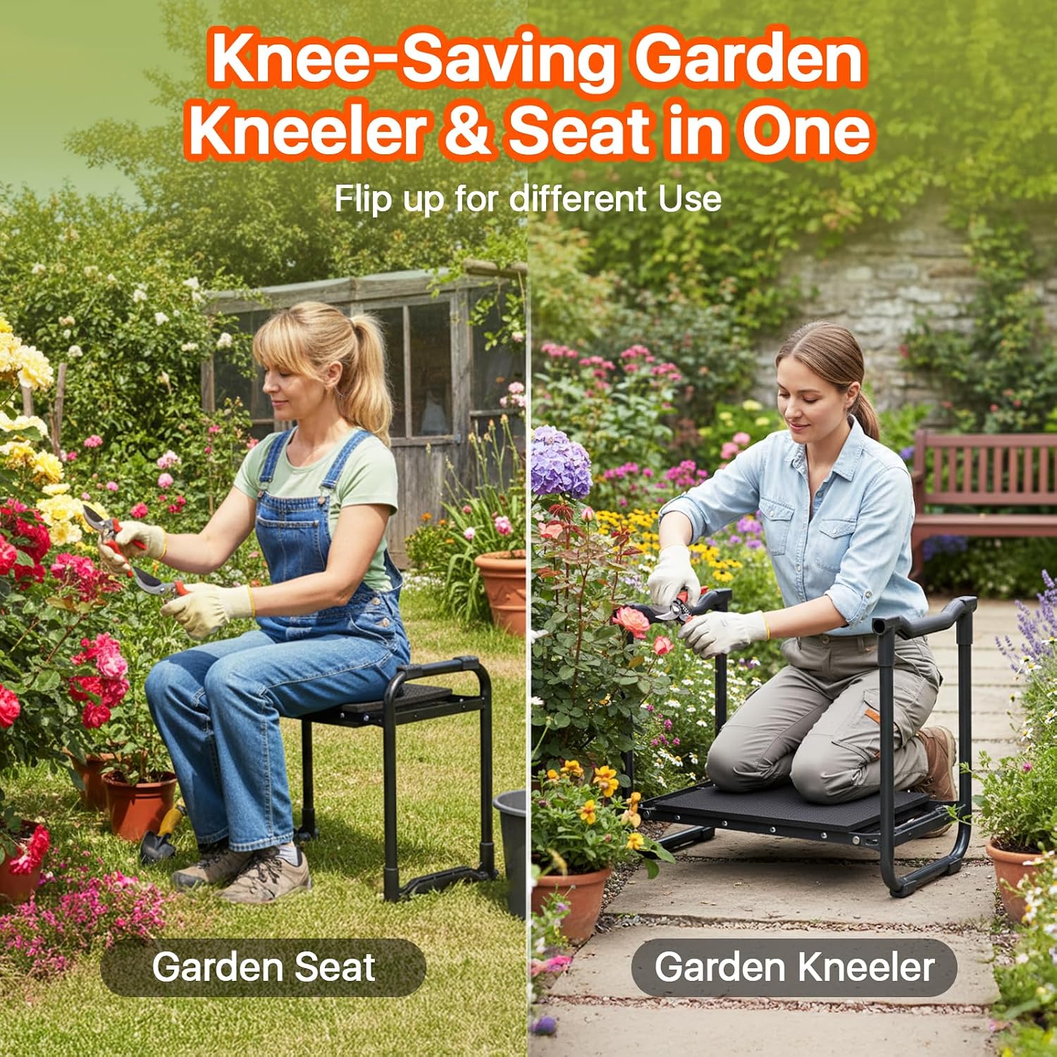 Garden Kneeler and Seat Heavy Duty, Wider and Thicker Kneeling Pad Stool | Foldable Gardening Kneeling Stool with 2 Tool Pouches, Gardening Gifts Tools for Women Mom Men Seniors Elder
