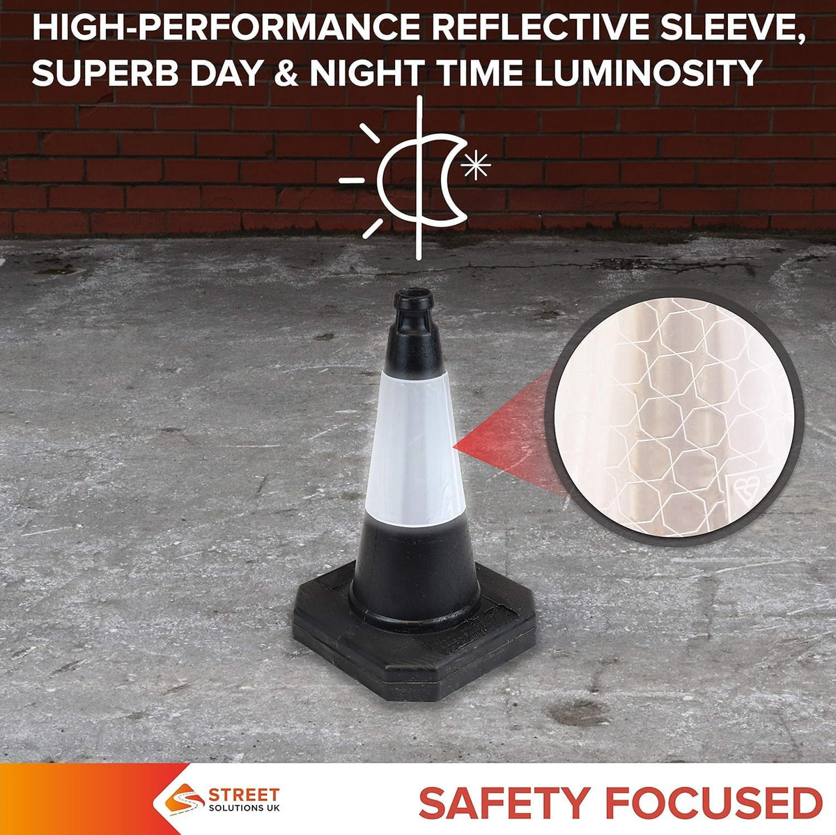 '- 2 X 500Mm High Black Traffic Safety Street Cone Reflective Sleeve Suitable for Highways Heavy Duty Weighted Base Black Safety Cone Pedestrian Separator
