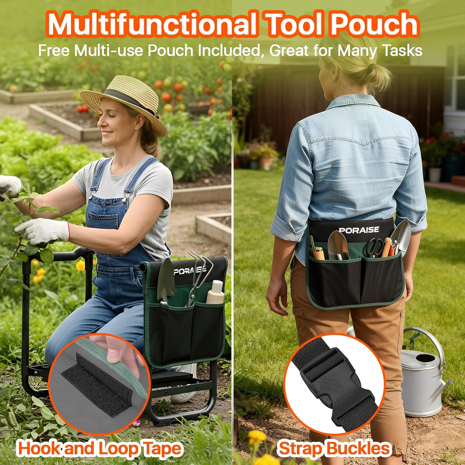 Garden Kneeler and Seat Heavy Duty, Wider and Thicker Kneeling Pad Stool | Foldable Gardening Kneeling Stool with 2 Tool Pouches, Gardening Gifts Tools for Women Mom Men Seniors Elder