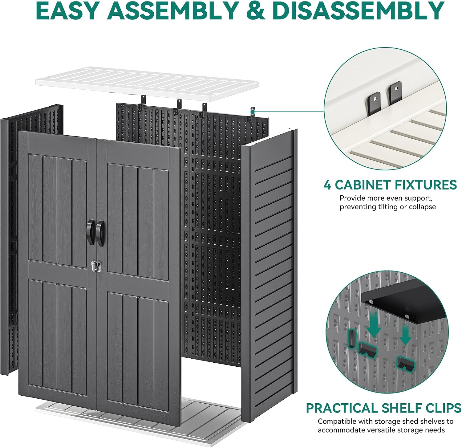 59 Cuft Outdoor Vertical Storage Shed, Tall Storage Shed Outdoor W/O Shelf, Outdoor Waterproof Storage Cabinet for Garage, Pool Storage, Garden Shed Outdoor Storage, Dark Gray