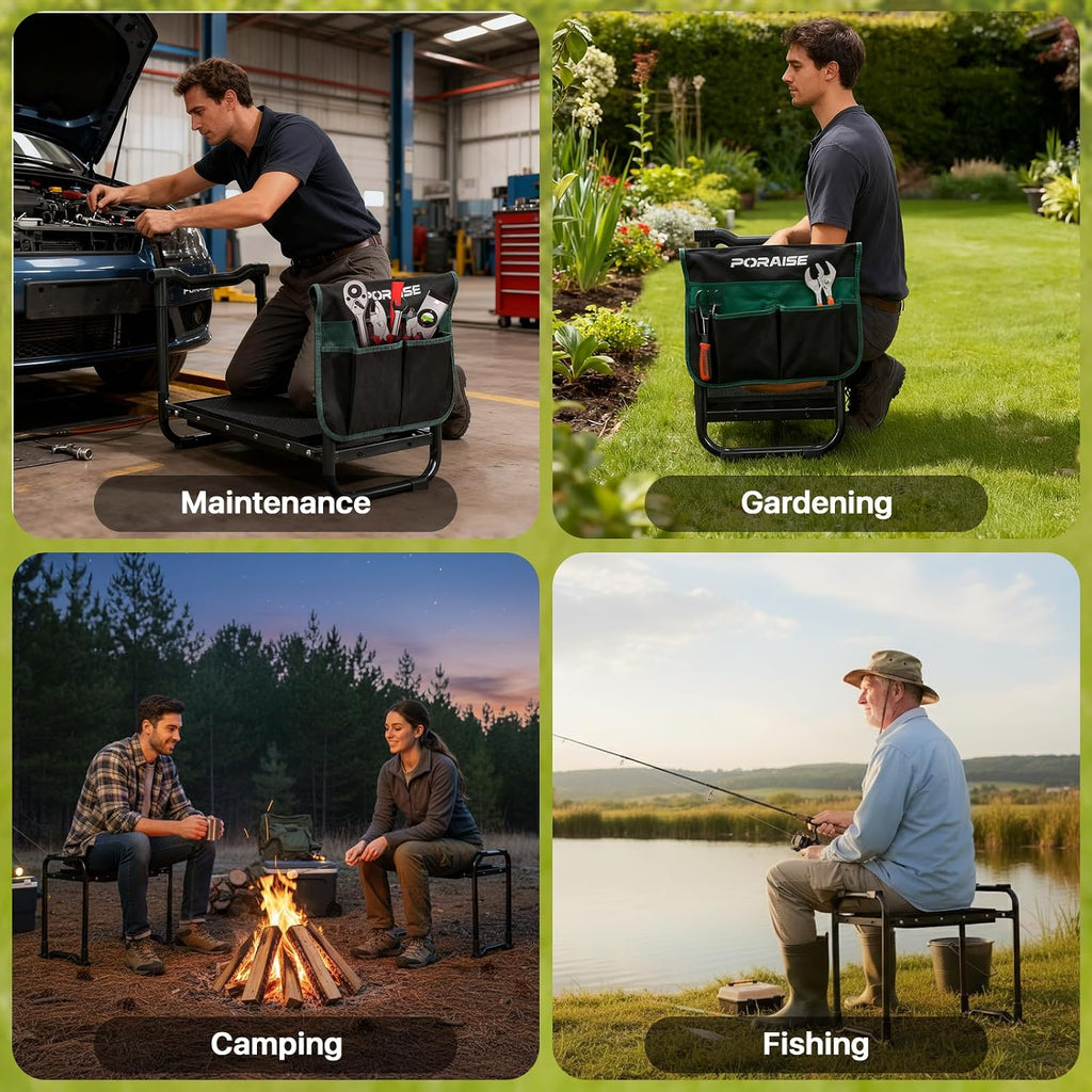 Garden Kneeler and Seat Heavy Duty, Wider and Thicker Kneeling Pad Stool | Foldable Gardening Kneeling Stool with 2 Tool Pouches, Gardening Gifts Tools for Women Mom Men Seniors Elder