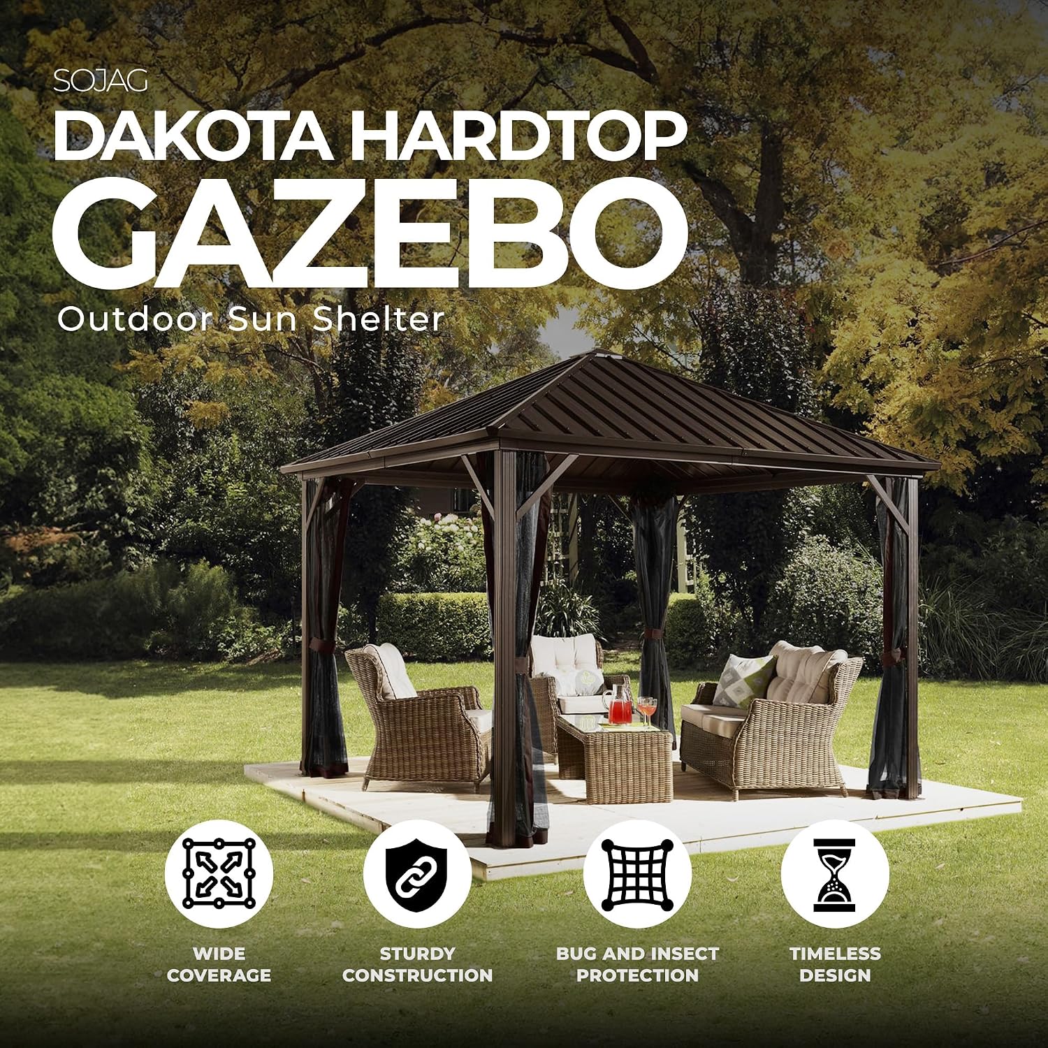 Outdoor 10' X 10' Dakota Hardtop Gazebo Outdoor Sun Shelter