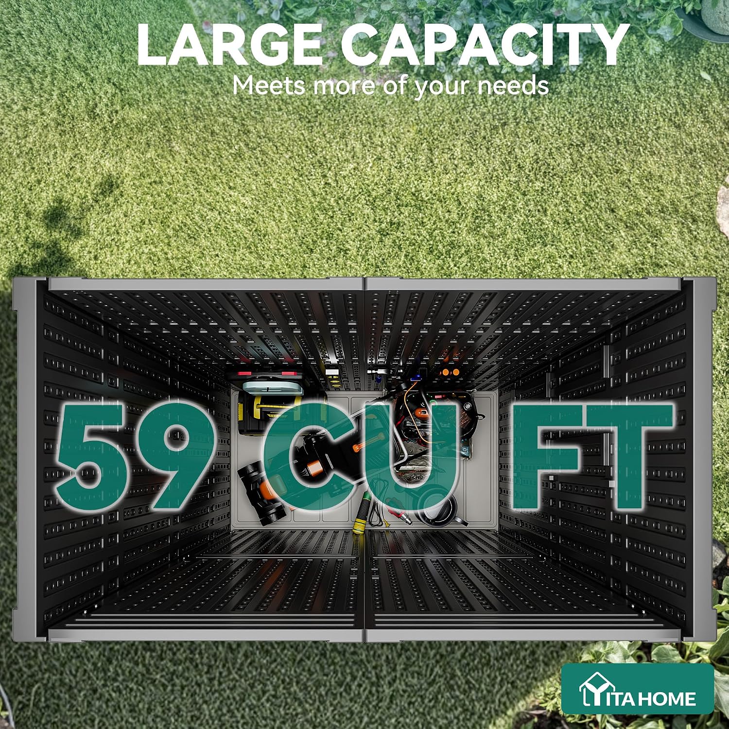 59 Cuft Outdoor Vertical Storage Shed, Tall Storage Shed Outdoor W/O Shelf, Outdoor Waterproof Storage Cabinet for Garage, Pool Storage, Garden Shed Outdoor Storage, Dark Gray