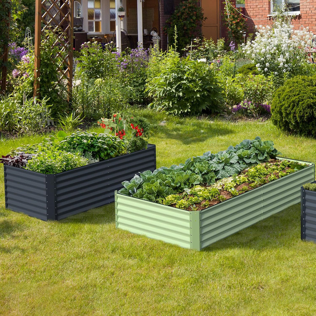 Galvanized Raised Garden Bed Box Outdoor 17" Tall Raised Garden Beds Outdoor Garden Planter Outdoor Garden Boxes Outdoor Raised Metal Raised Garden Beds for Vegetables 96"X48"X17", Mint Green