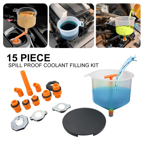 Plastic Filling Funnel Spout Car Accessories 15Pcs/Set Spill Proof Coolant Filling Kit Pour Oil Tool