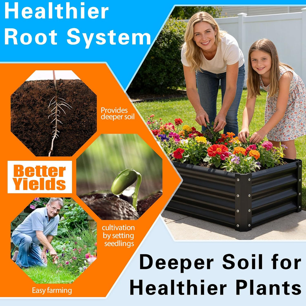 Raised Garden Bed 2 Pack 8X4X1Ft, Premium Galvanized Raised Garden Bed, Large Raised Garden Beds Outdoor for Deep-Rooted Vegetables, Flowers, Green and Herbs, Black