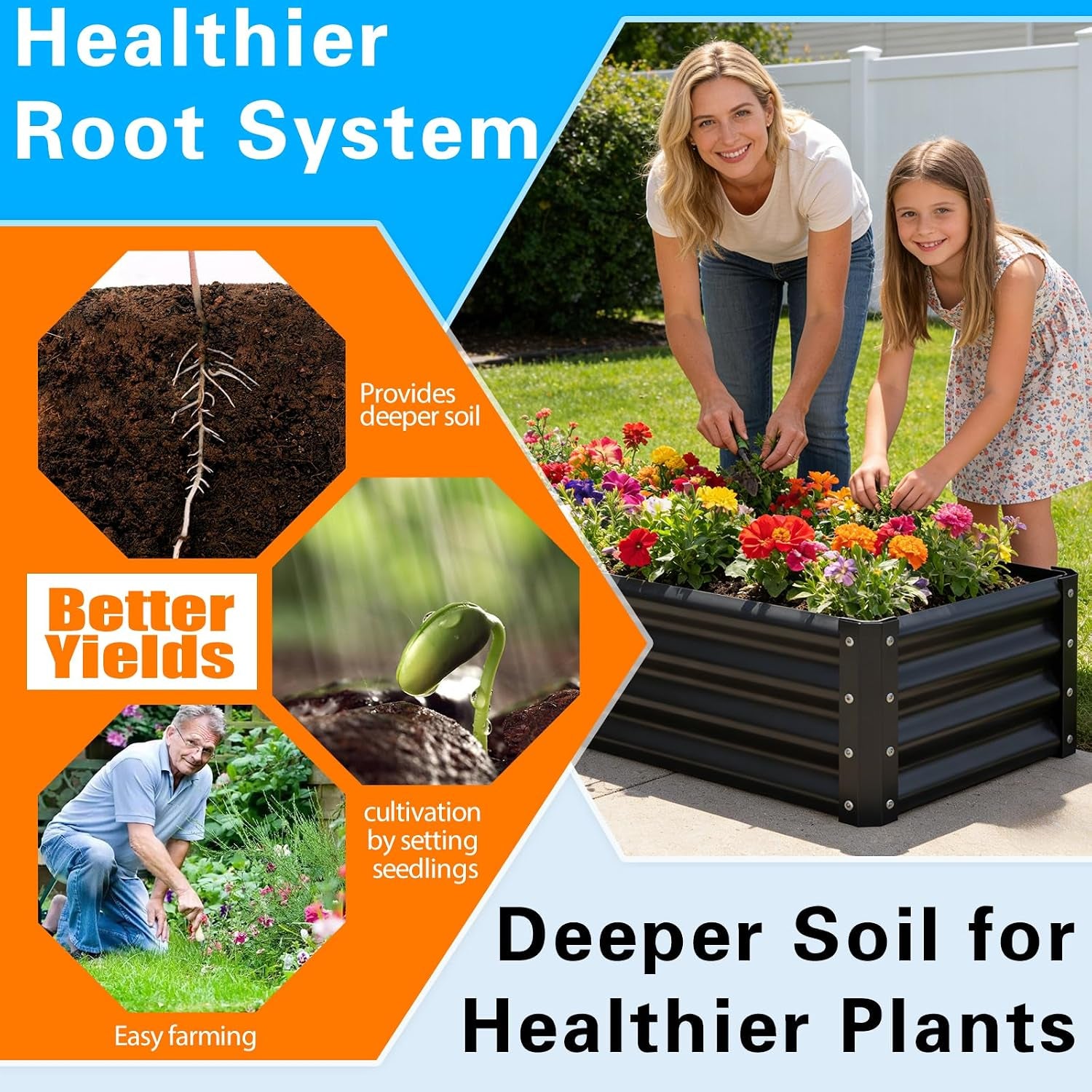 Raised Garden Bed 2 Pack 8X4X1Ft, Premium Galvanized Raised Garden Bed, Large Raised Garden Beds Outdoor for Deep-Rooted Vegetables, Flowers, Green and Herbs, Black