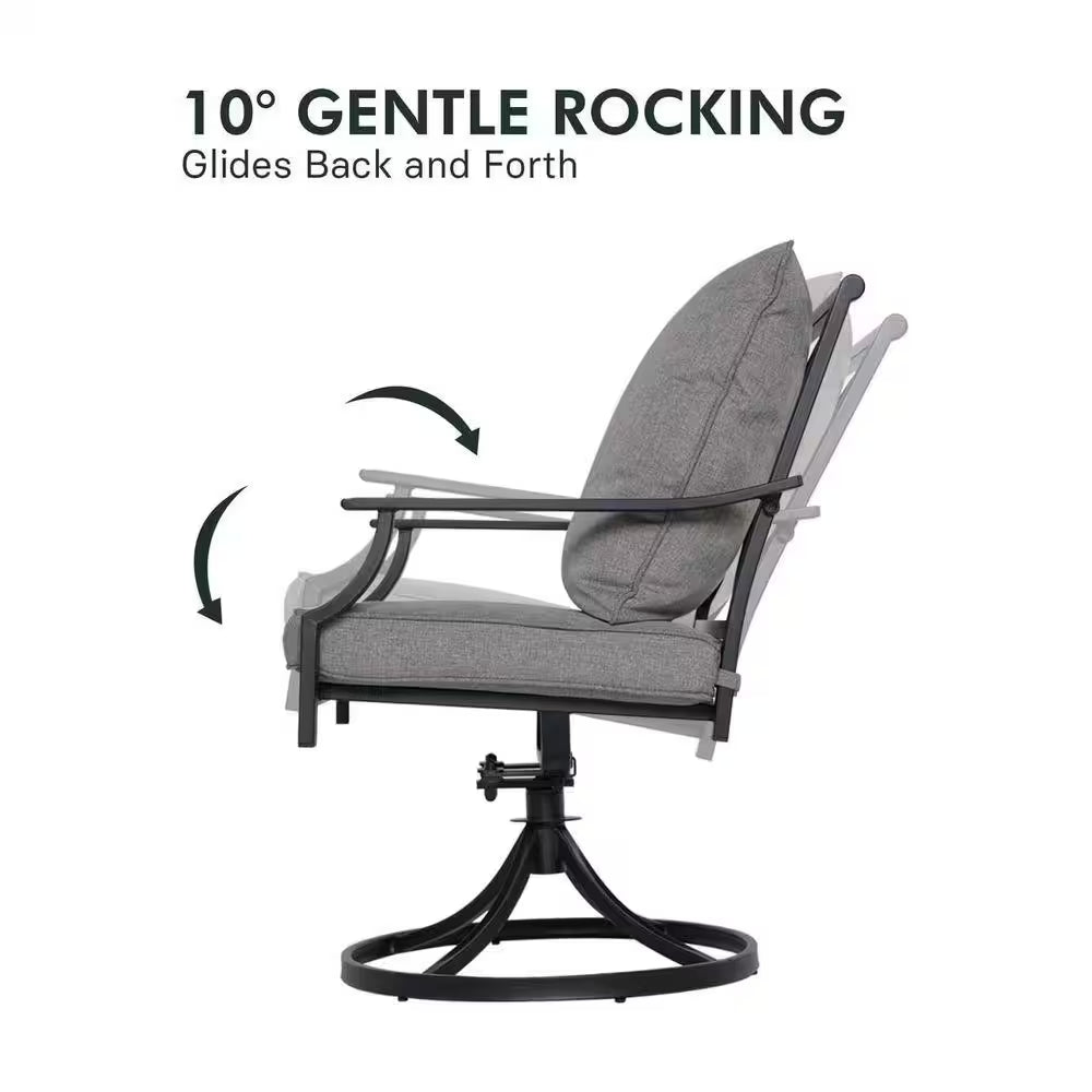 Outdoor Swivel Dining Set for 2, Metal Outdoor Rocking Chair, Outdoor Furniture Set with Cushions